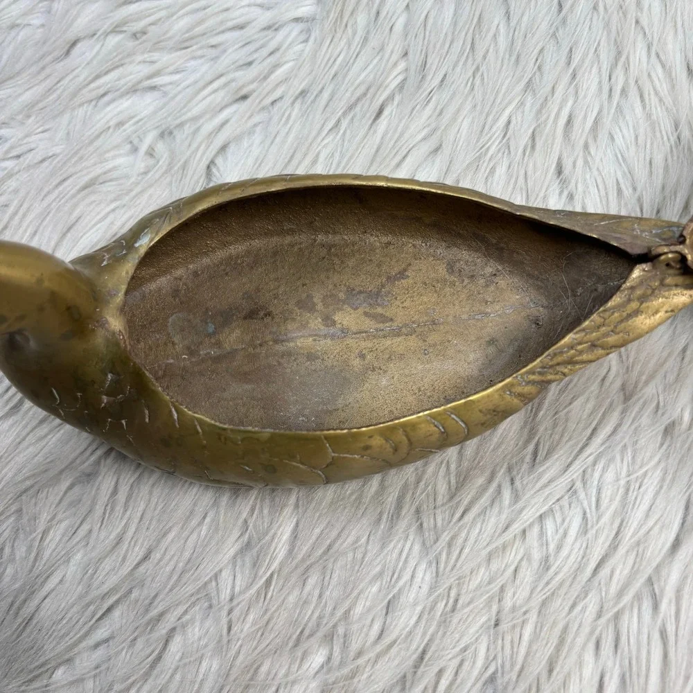 Vintage MCM Brass Duck Decoy Hinge Lid Trinket Box Decor Catch All Keys Jewelry